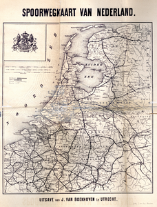 859410 Kaart van Nederland met de op dat moment in gebruik zijnde spoorwegen.